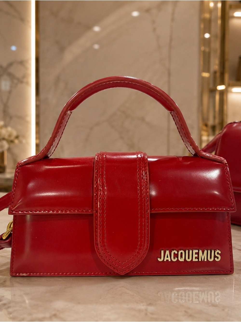 Jacquemus Coral Red Mini Top-Handle Leather Bag